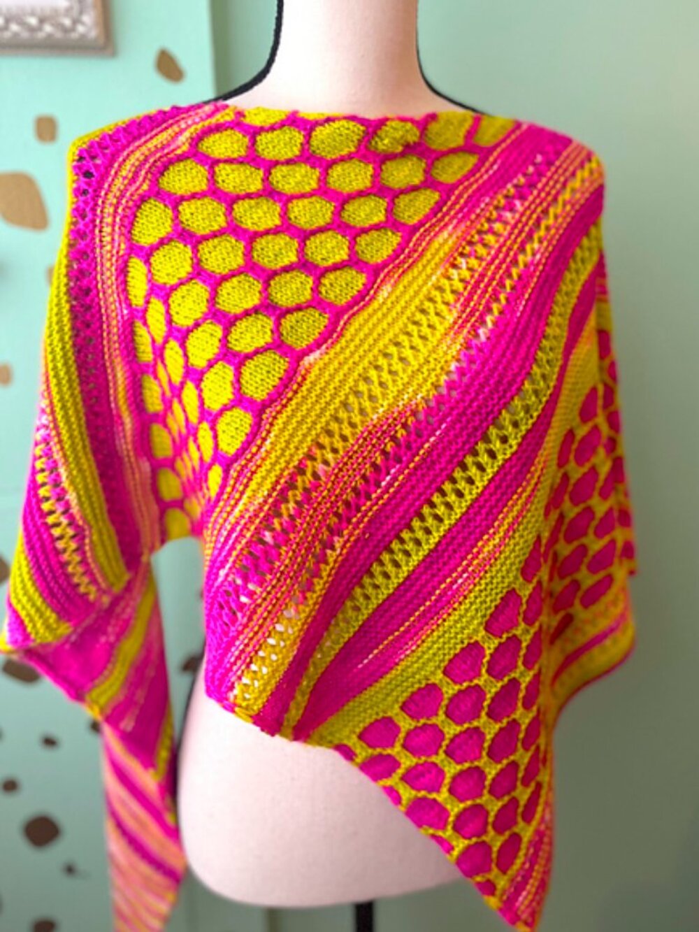 Custom: OOAK Handmade Luxury Merino Yarn Statement Neon Nostalgia Shawl